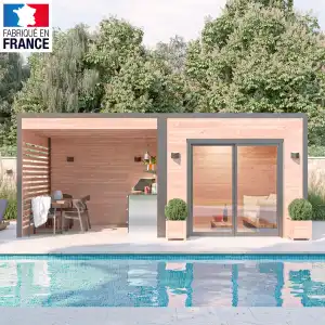 Poolhouse en bois 18m2 - Douglas 55mm fabrication française L. 6,04 x l. 2,9 x H. 2,58m