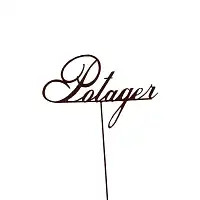 Inscription Potager sur tige en métal rouillé