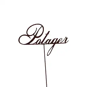 Inscription Potager sur tige en métal rouillé