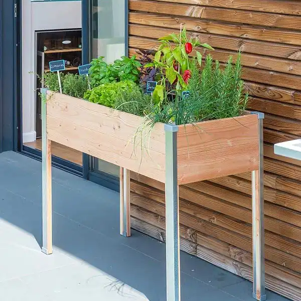 potager pied bois acier