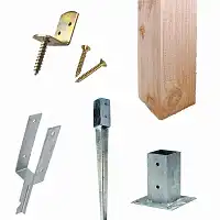 Poteau en bois et accessoires de fixation