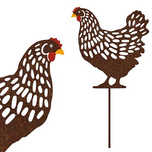 Lien vers un produit variante ou accessoire : Silhouette poule debout sur tige en acier corten - 27 cm