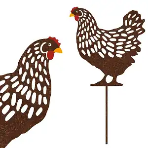 Silhouette poule debout sur tige en acier corten - 27 cm