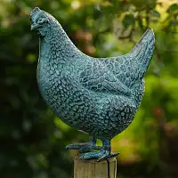 Sculpture poule en bronze - Statue animaux au jardin H.20 cm