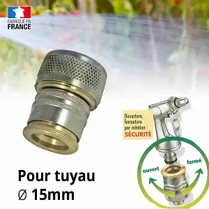 Raccord rapide sécurisé pour tuyau arrosage 15mm
