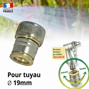 Raccord rapide sécurisé pour tuyau arrosage 19mm