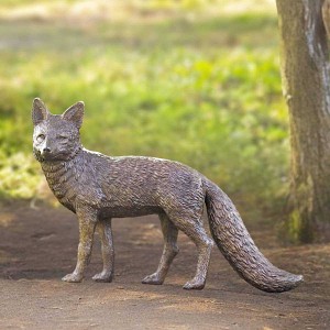 Sculpture Renard en bronze - Statue animaux de jardin - L. 54 x l. 15 x H. 38 cm