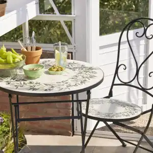 Ensemble table et chaise de jardin pliable - Mosaïque brins d'olivier