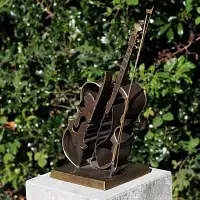 Sculpture Violon bronze - Statue déco de jardin - L. 20 x l. 20 x H. 50 cm