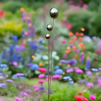 Sculpture d’extérieur – Bouquet sphérique inox & acier rouillé – H. 138 cm