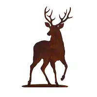 Silhouette Cerf en mouvement en métal rouillé - H. 88cm  Silhouette Cerf en mouvement en métal rouillé - H. 88cm
