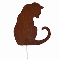 Silhouette chat assis intrigué - déco de jardin en métal