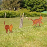 Lot de 2 silhouettes Chats - déco de jardin en métal