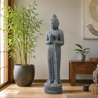 Statue de bouddha debout en pierre reconstitu&eacute;e - Fabrication artisanale L.37 x H.116cm