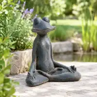 Statue grenouille zen méditation en pierre reconstituée - Fabrication artisanale L.46 x H.52cm