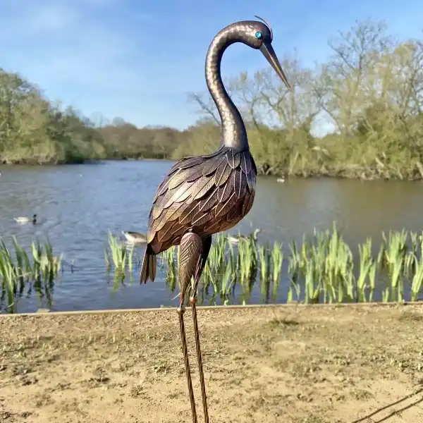 statue heron deco jardin bronze