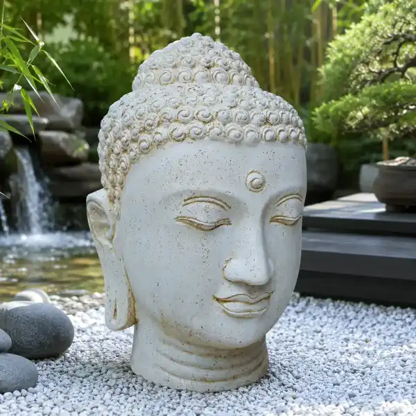 statue tete bouddha beige