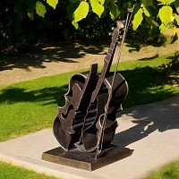 Sculpture Violon bronze - Statue déco de jardin - L. 20 x l. 20 x H. 50 cm