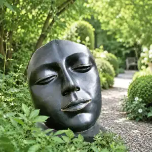 Statue visage femme déco jardin en composite ciment verre - L.70 x H.85cm