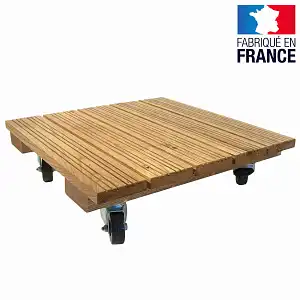 Support plantes carré à roulettes en chataigner