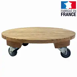 Porte plante rond à roulettes en chataigner