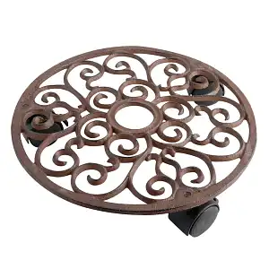 Porte plante à roulettes en fonte