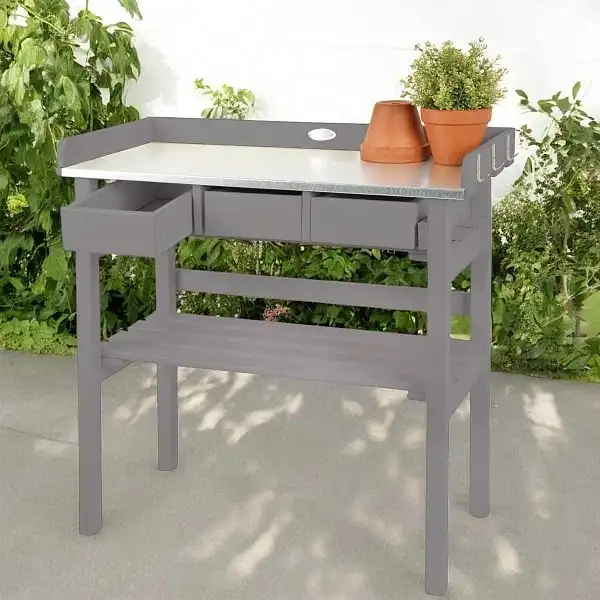 table jardinage bois zinc gris table jardinage bois zinc gris