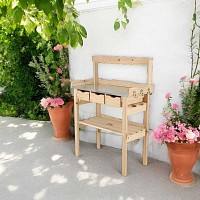 Table de jardinage en bois naturel -  zinc et étagère - L. 80 x l. 38 x H. 113 cm