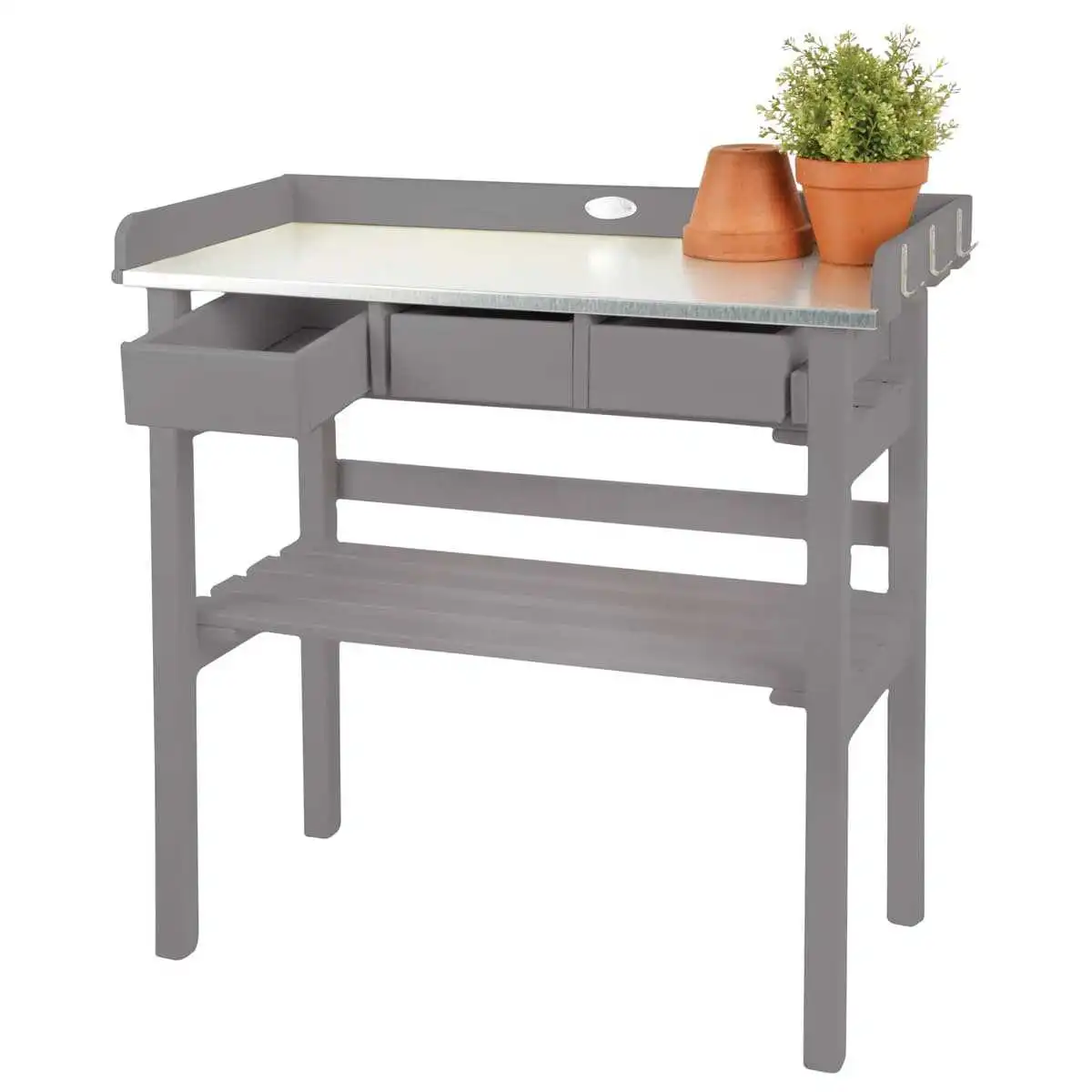 Table de jardinage en bois FSC et zinc - Gris - L.76 x l.38 x H.80 cm  Table de jardinage en bois FSC et zinc - Gris - L.76 x l.38 x H.80 cm