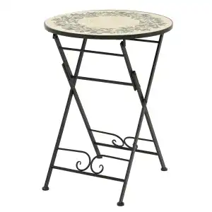 Table extérieur pliante ronde Mosaïque brins d'olivier - D.58 x H.76cm