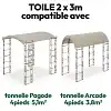 Toile d'ombrage 2x3m pour tonnelle - avec 12 clips de fixation