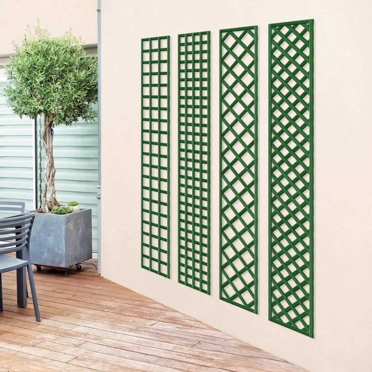 Treillage en bois Colonne maille carrée ou losange - Vert  Treillage en bois Colonne maille carrée ou losange - Vert