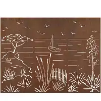 Panneaux décoratifs en acier corten L.240 x H.180cm - Bord de mer - 3 panneaux