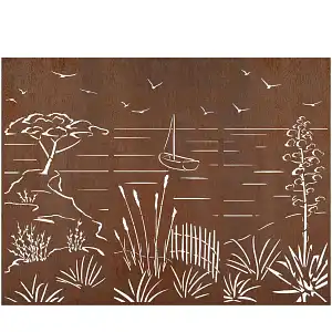 Panneaux décoratifs en acier corten L.240 x H.180cm - Bord de mer - 3 panneaux
