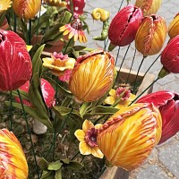 Tulipe jaune - Fleur en céramique sur tige à planter