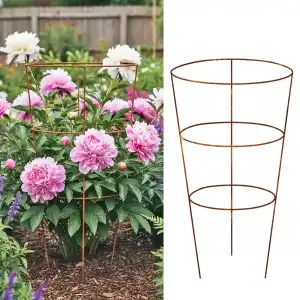 Tuteur cône 3 anneaux pour plantes à massif - Acier corten