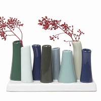 Vase multi tubes en céramique - Nuances de bleu