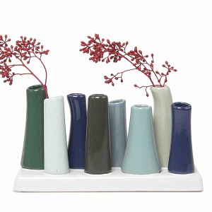 Vase multi tubes en céramique - Bleu vert