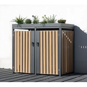 Cache poubelle double avec bac jardinière
