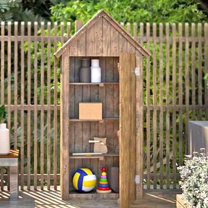Armoire de jardin en bois, toit pointu - Rangement extérieur L. 93 x l. 60 x H. 193 cm