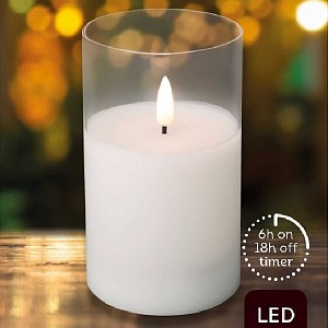 Bougie led flamme vacillante - photophore en verre 12.5cm