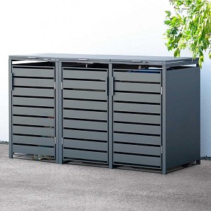 Cache poubelle extérieur en métal triple - 3 poubelles