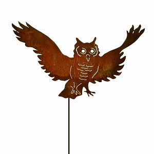 Silhouette Hibou sur tige en métal rouillé
