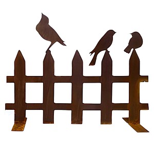 Clôture silhouette oiseaux en métal rouillé, sur socle - modèle droite L. 63 x H. 51cm