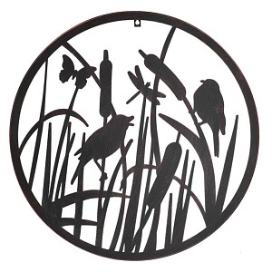 Décoration murale en métal - joncs et oiseaux diam. 60 cm