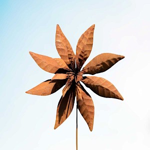 Éolienne de jardin en fer rouillé D.44 x H.150cm - Fleur d'anis étoilé