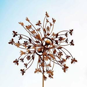 Éolienne de jardin en fer rouillé D.60 x H.185cm - Double papillons