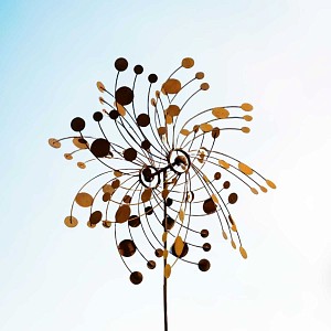 Éolienne de jardin en fer rouillé D.96 x H.210cm - Géométrique