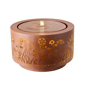 Fontaine de jardin ronde en acier galvanisé - Motifs fleurs - D.50 x H.30 cm