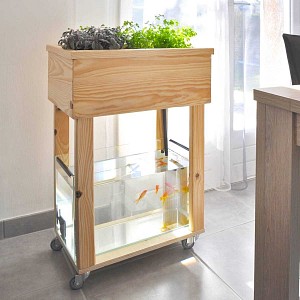 Kit aquaponie avec aquarium et bac de culture en bois - Aquapouss'